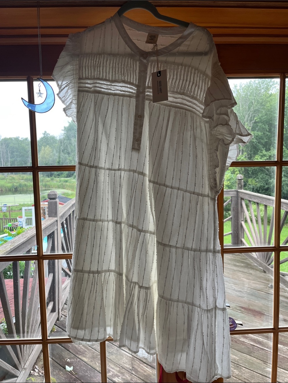 Lightweight White Midi Dress with Ruffle Sleeves